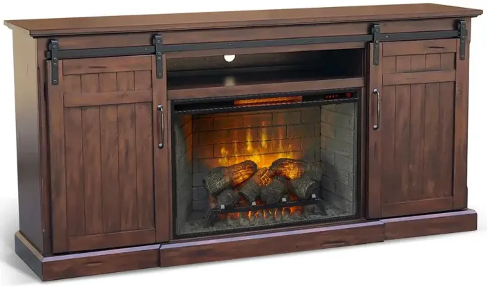 Sunny Designs 78 Barn Door Media Console with Electric Fireplace