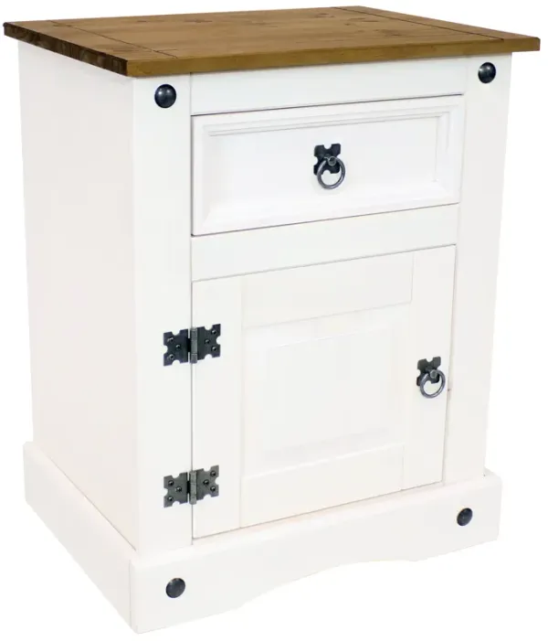 Sunnydaze Solid Pine End Table with Drawer and Door - White - 26 in