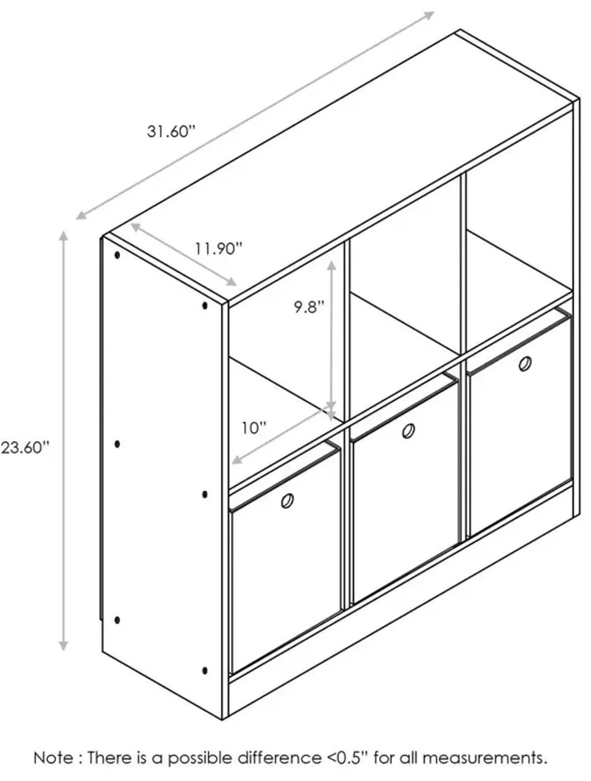 Furinno 99940DWN Basic 3x2 Bookcase Storage w/Bins, Dark Walnut