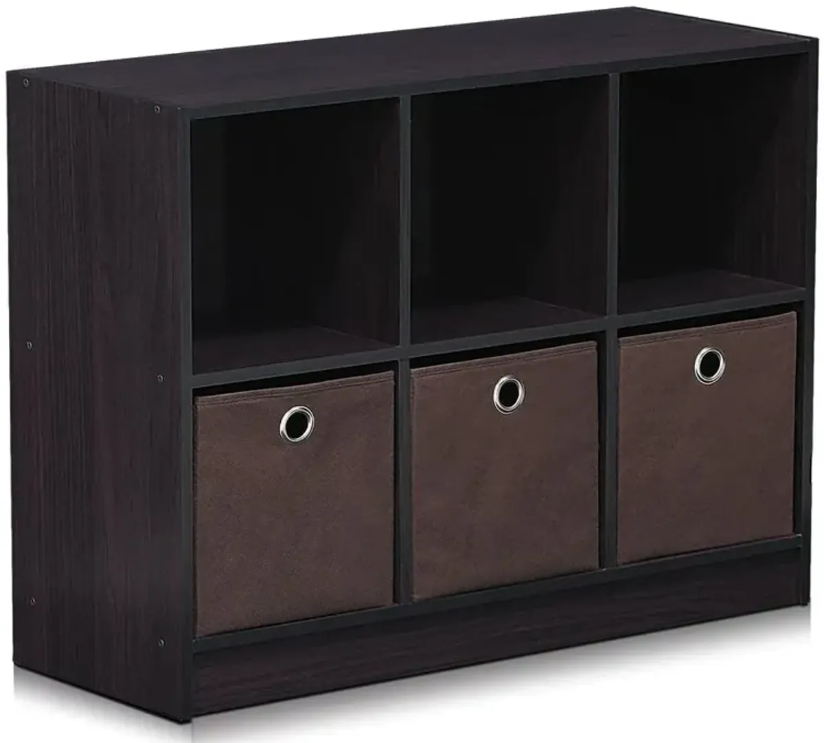 Furinno 99940DWN Basic 3x2 Bookcase Storage w/Bins, Dark Walnut