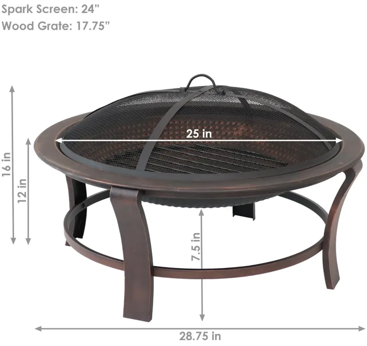 Sunnydaze 29 in Elevated Steel Fire Pit Bowl with Stand, Screen, and Poker