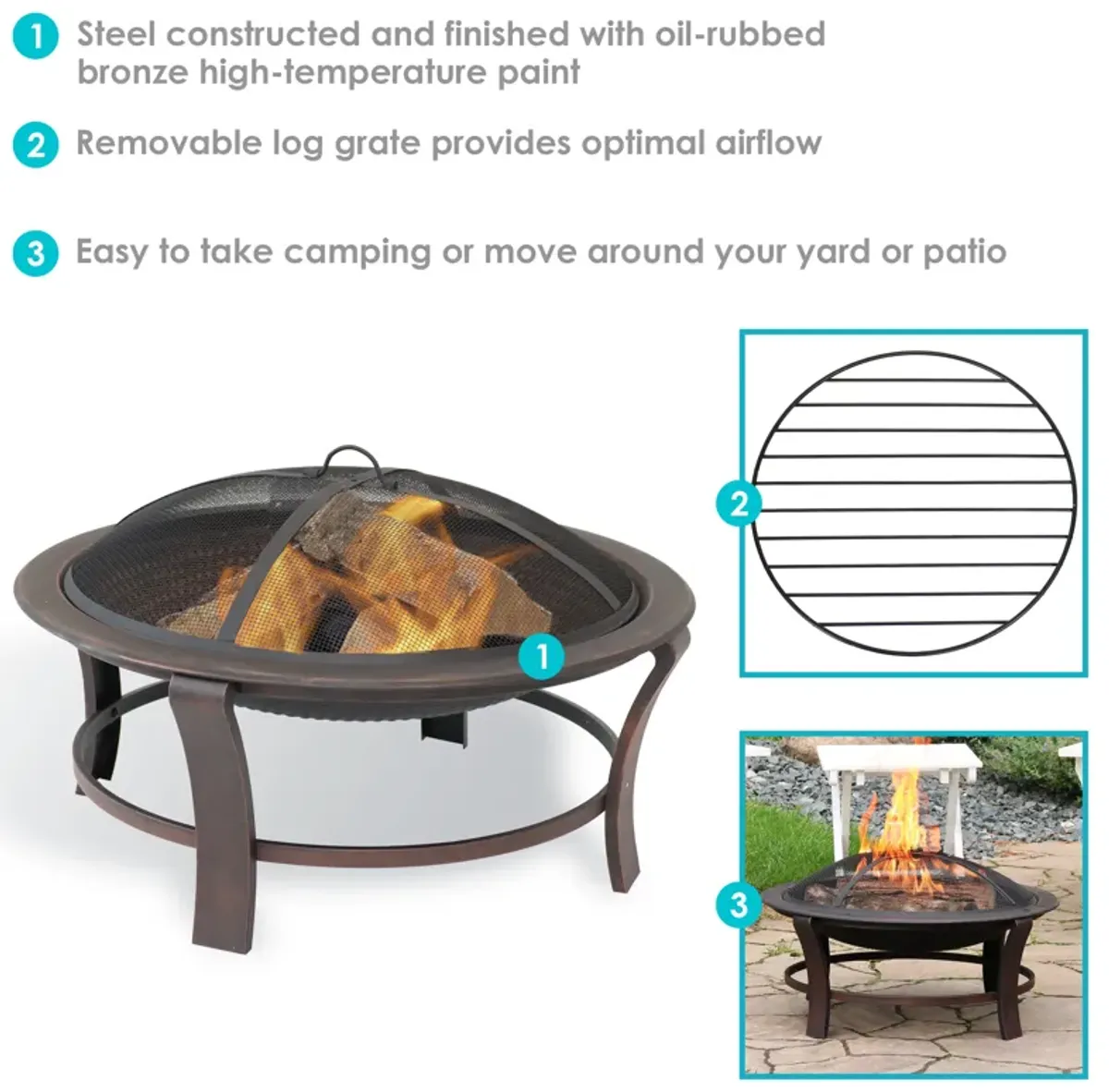 Sunnydaze 29 in Elevated Steel Fire Pit Bowl with Stand, Screen, and Poker