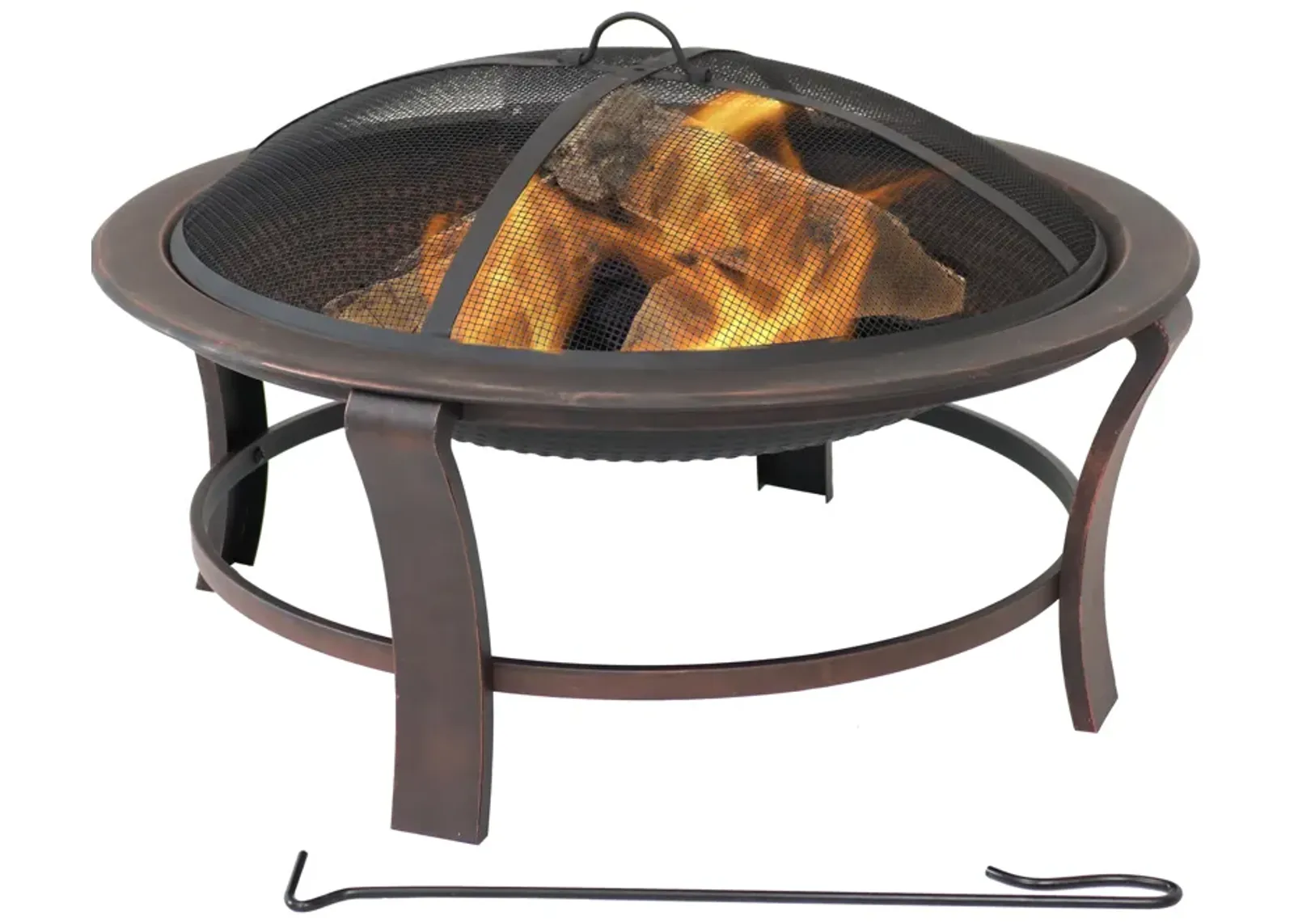 Sunnydaze 29 in Elevated Steel Fire Pit Bowl with Stand, Screen, and Poker