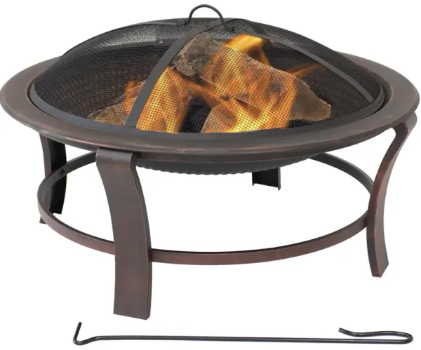 Sunnydaze 29 in Elevated Steel Fire Pit Bowl with Stand, Screen, and Poker