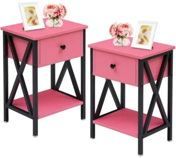 Set of 2 One Drawer Nightstands for Bedroom or Guest Room Storage