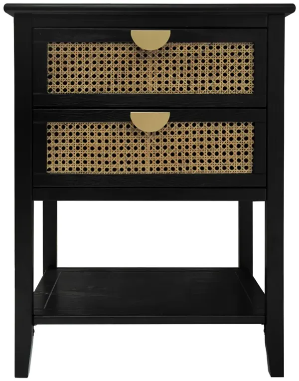 2 Drawer Side Table, Naturel Rattan, End Table, Suitable For Bedroom, Living Room, Study