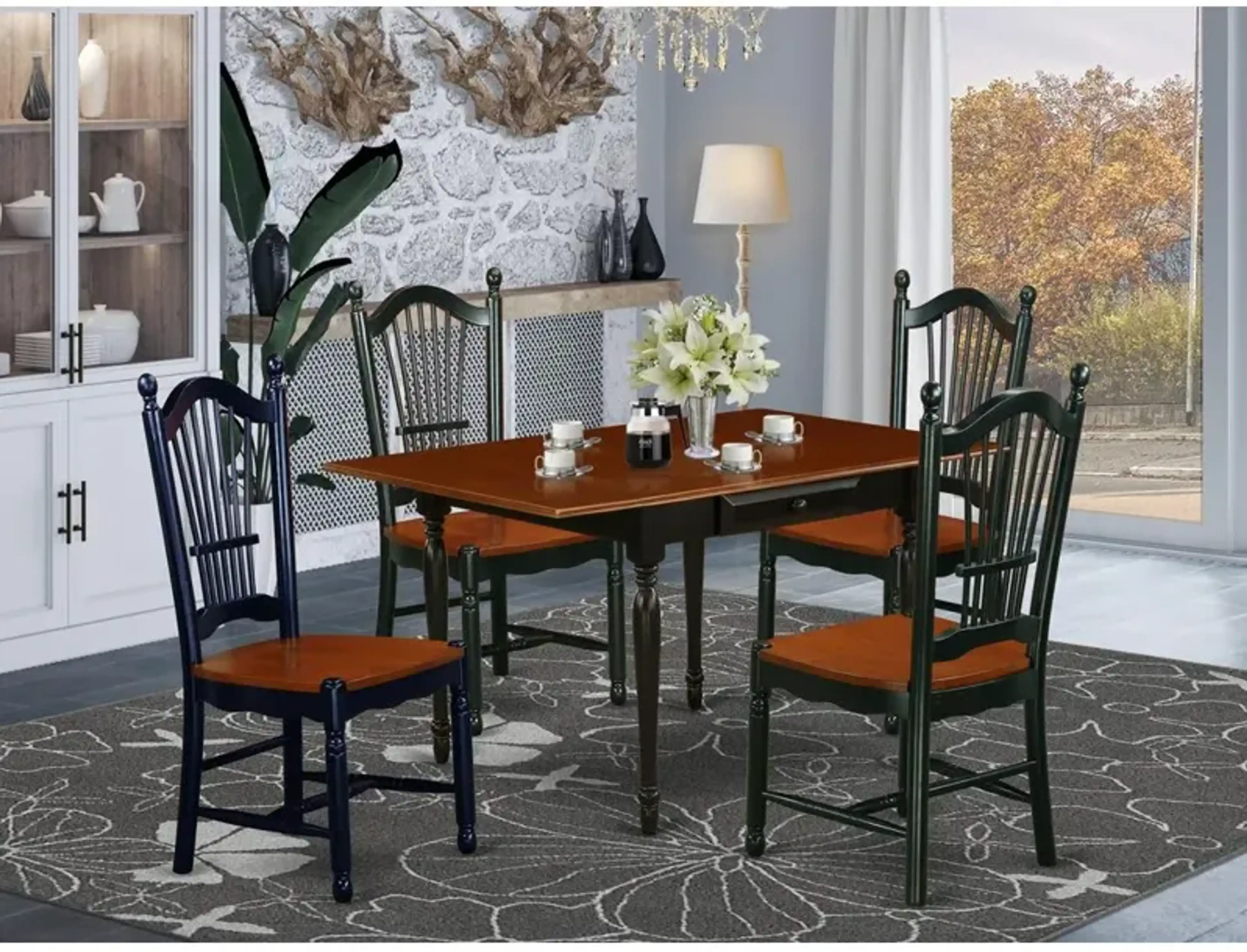 East West Furniture Dining Room Set Black And Cherry Mathis Home ...
