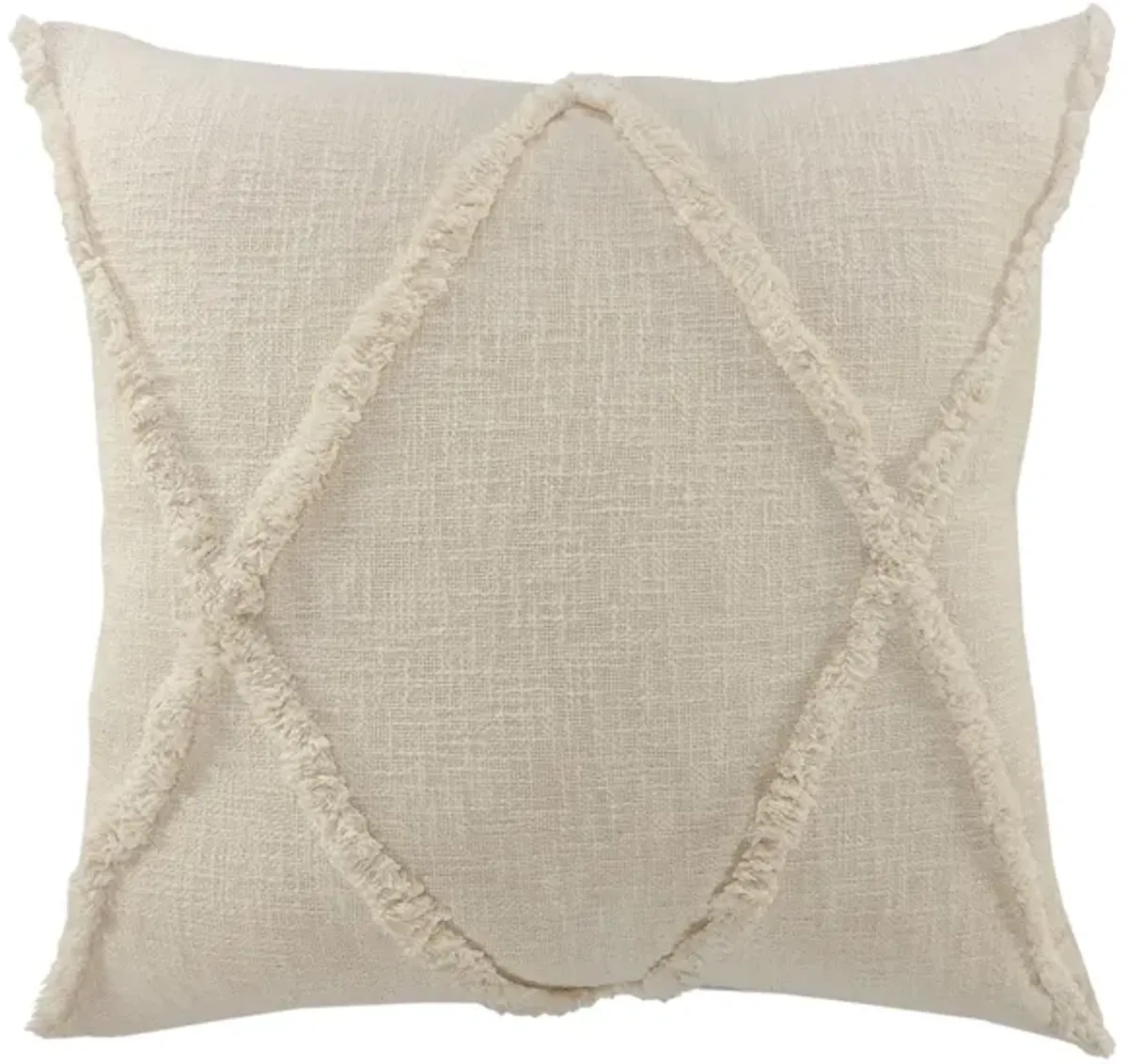 26" Cream Hand Woven Diamond Tufted Square Throw Pillow