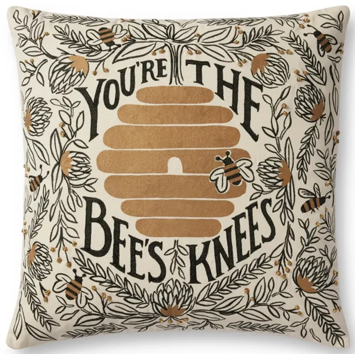 BEE'S Knees Prp0038 Black/Gold 22''x22'' Polyester Pillow