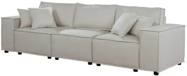 Modular Sofa with Pillows, Square Arms and Welt Trim, Beige-Benzara