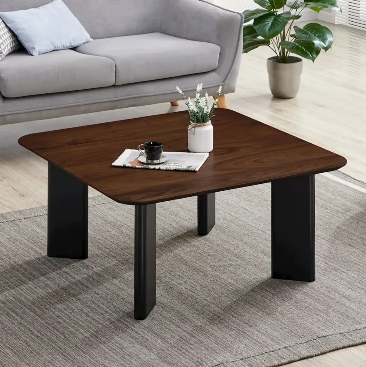 Omax Decor Joss Square Shape Modern Wood Coffee Table in Walnut