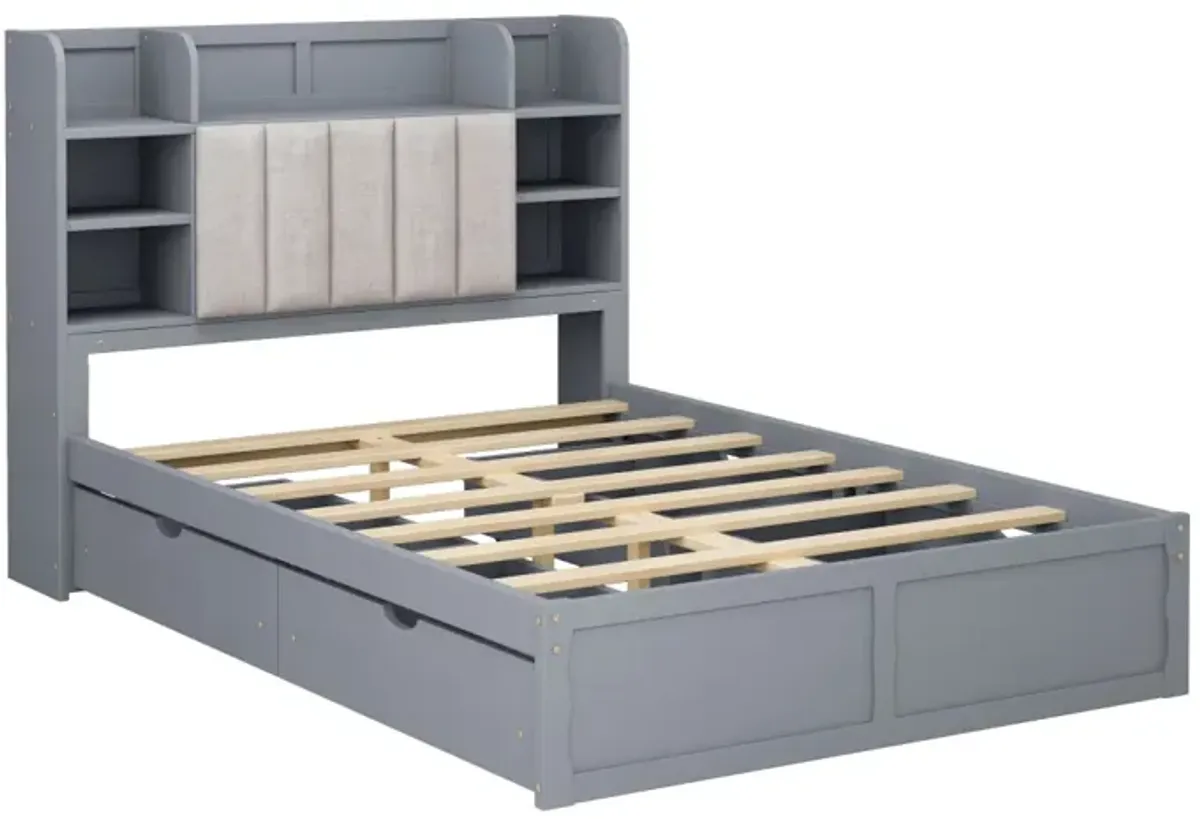 Full Size Bed Frame with Storage, Grey