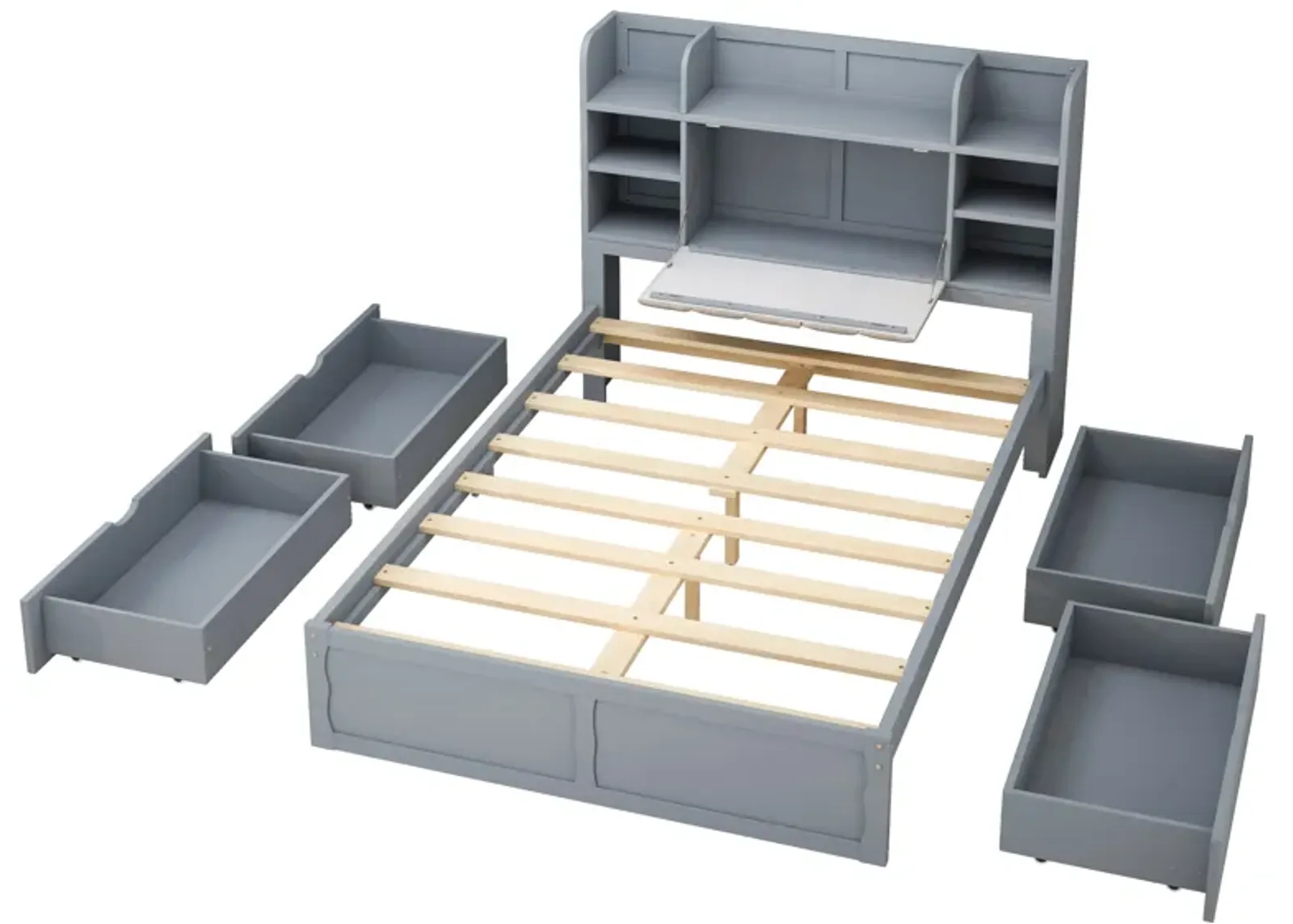 Full Size Bed Frame with Storage, Grey