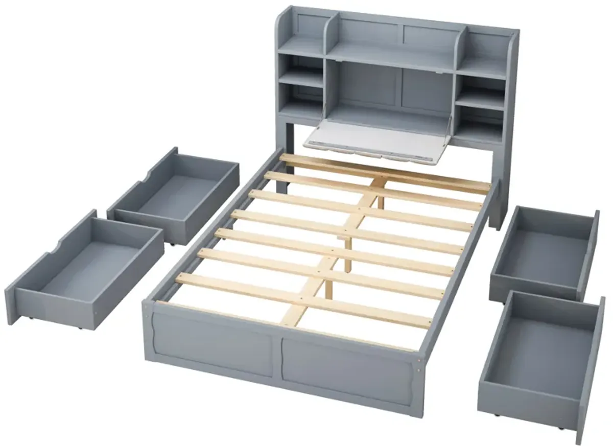 Full Size Bed Frame with Storage, Grey