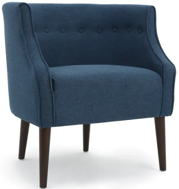 Accent Club Chair, Curved Barrel Back, Button Tufted, Navy Blue Fabric - Benzara