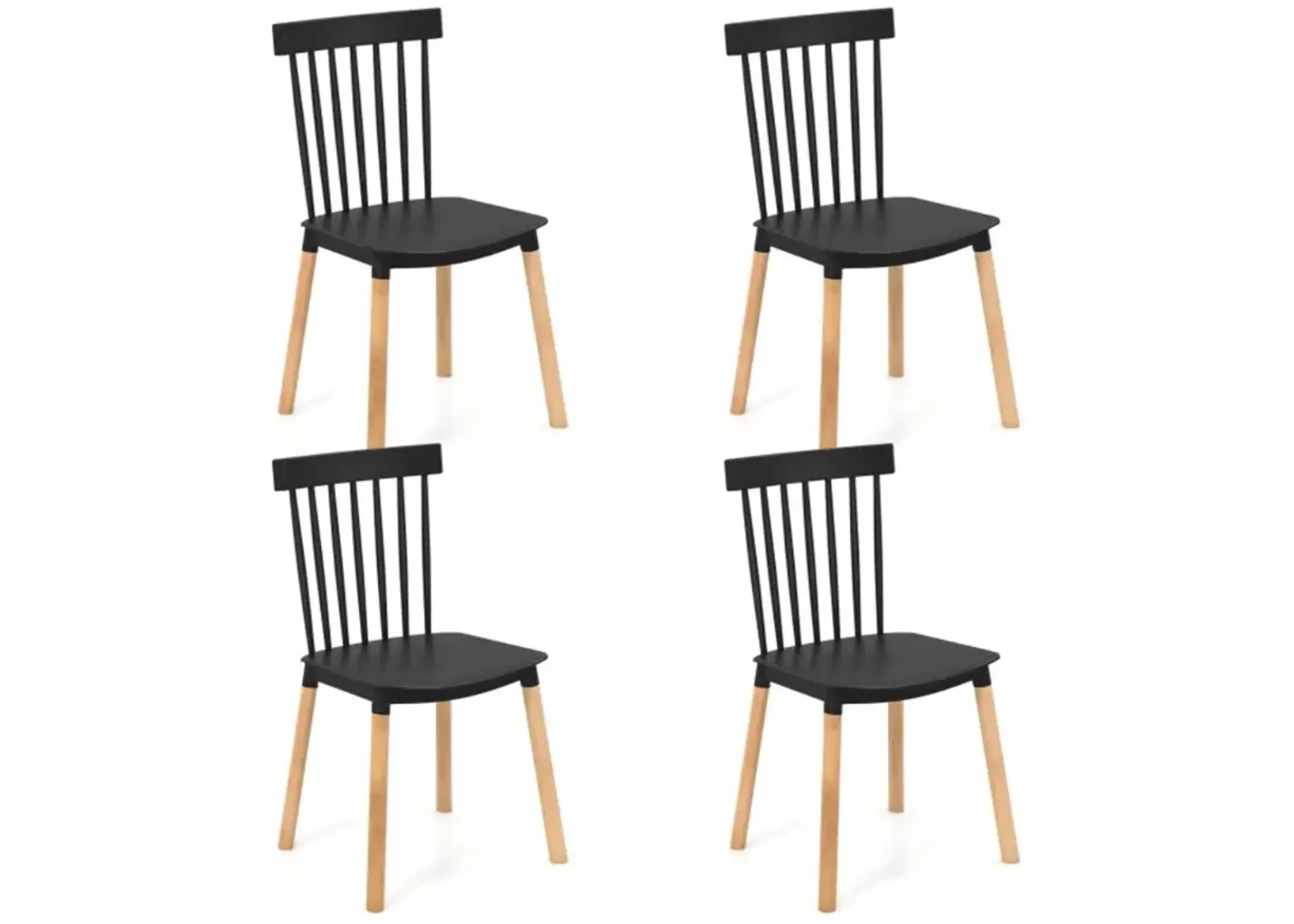 Hivvago Set of 4 Windsor Dining Chairs with Spindle Backs and Curved Seats