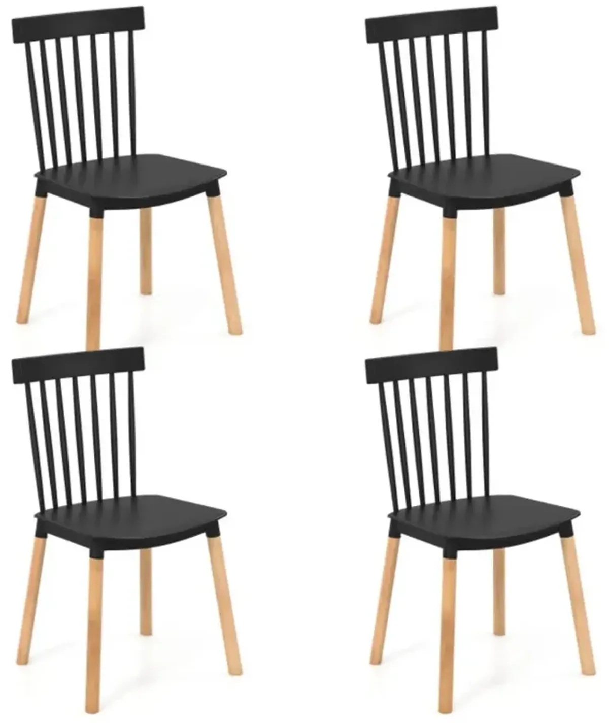 Hivvago Set of 4 Windsor Dining Chairs with Spindle Backs and Curved Seats