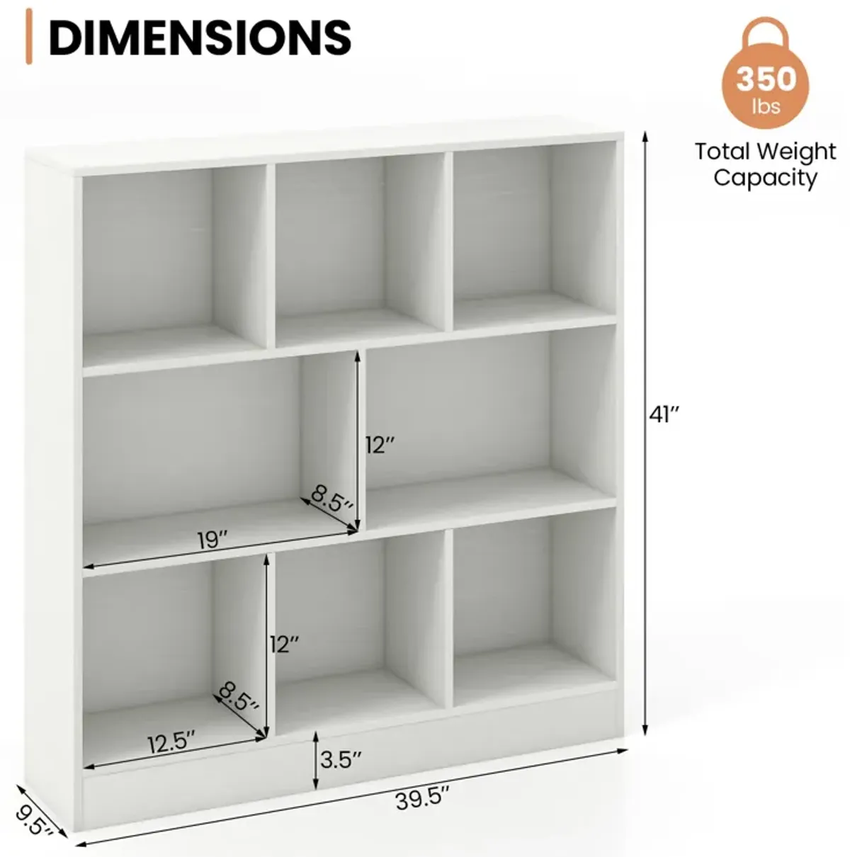 41 Inches 8-Cube Freestanding Bookcase for Kids-White