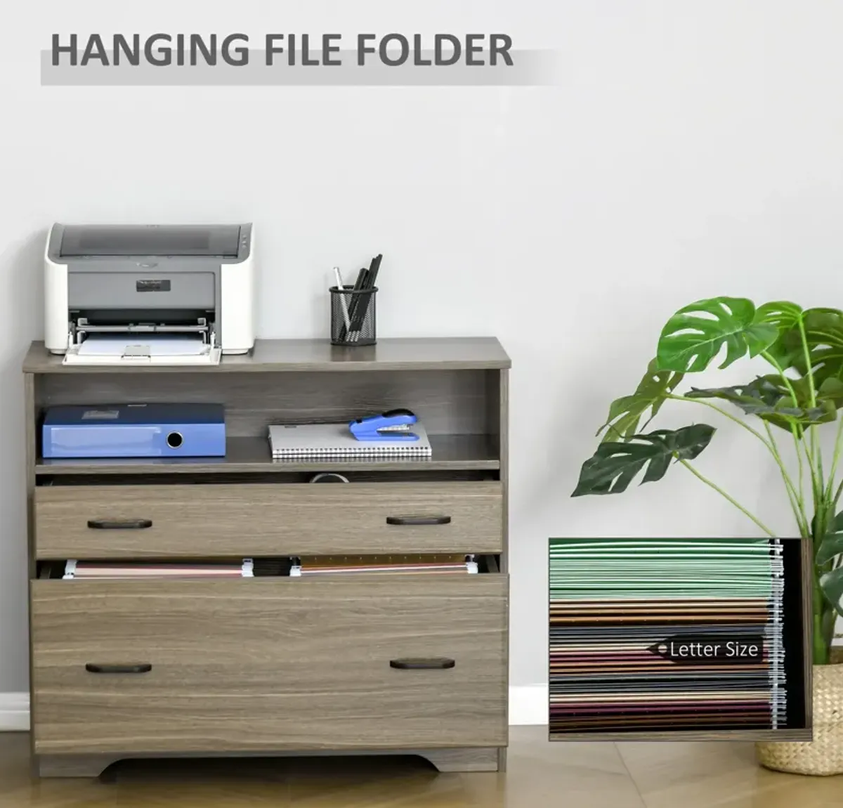 Charcoal Office Storage: Lateral Filing Cabinet with 2 Drawers