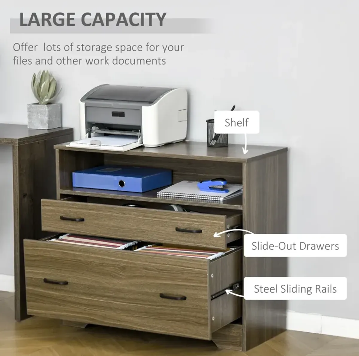 Charcoal Office Storage: Lateral Filing Cabinet with 2 Drawers