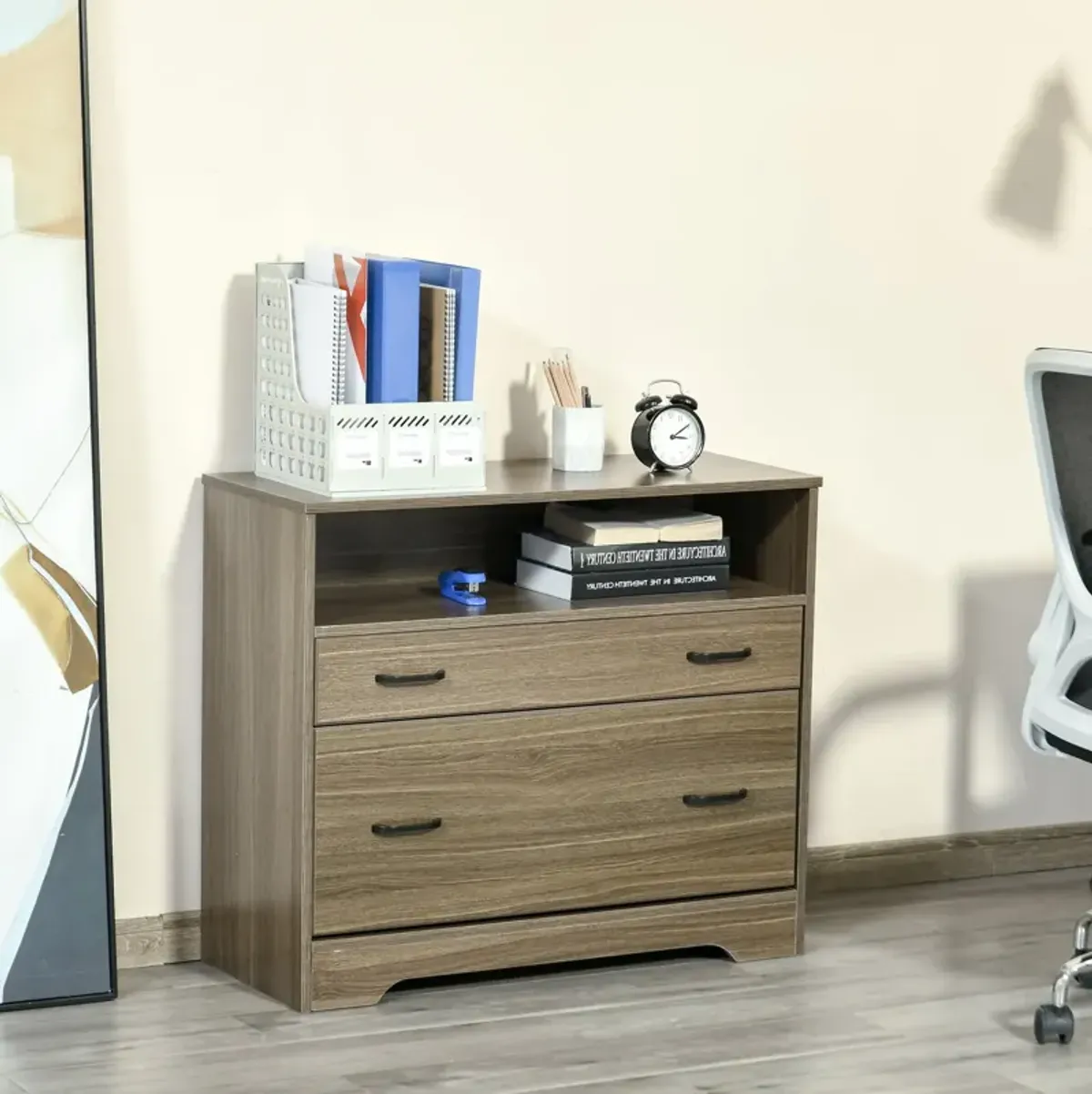 Charcoal Office Storage: Lateral Filing Cabinet with 2 Drawers