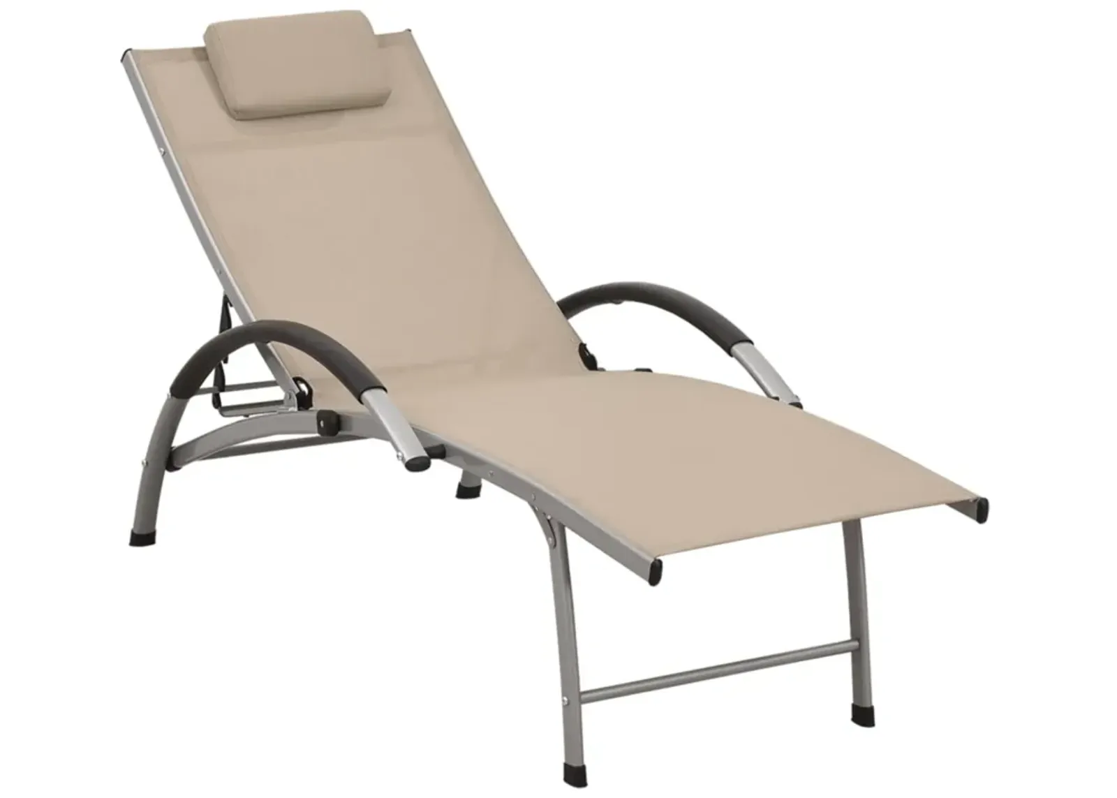 vidaXL Adjustable Sun Lounger - Cream Textilene and Aluminum Patio Garden Sunbed - Perfect for Pool Deck, Outdoor Spaces