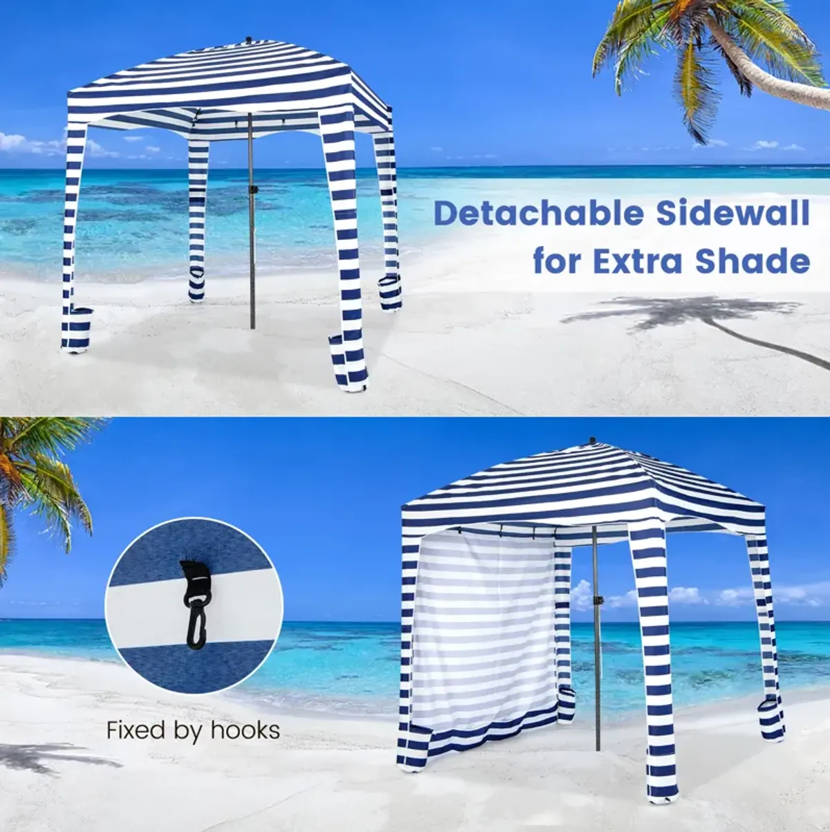 6 x 6 Feet Foldable Beach Cabana Tent with Carrying Bag and Detachable Sidewall