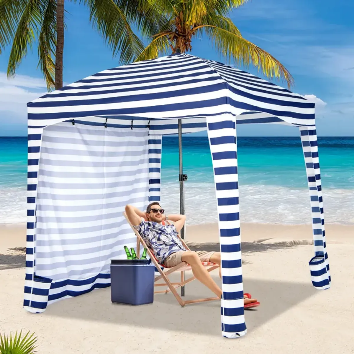 6 x 6 Feet Foldable Beach Cabana Tent with Carrying Bag and Detachable Sidewall