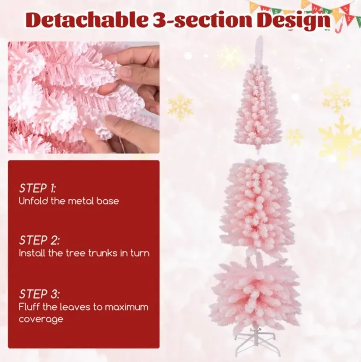 Hivvago 6 FT Artificial Pink Christmas Tree with 460 Branch Tips for Holiday