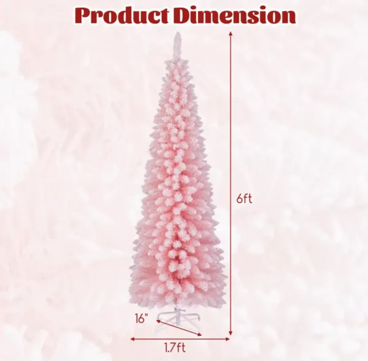 Hivvago 6 FT Artificial Pink Christmas Tree with 460 Branch Tips for Holiday