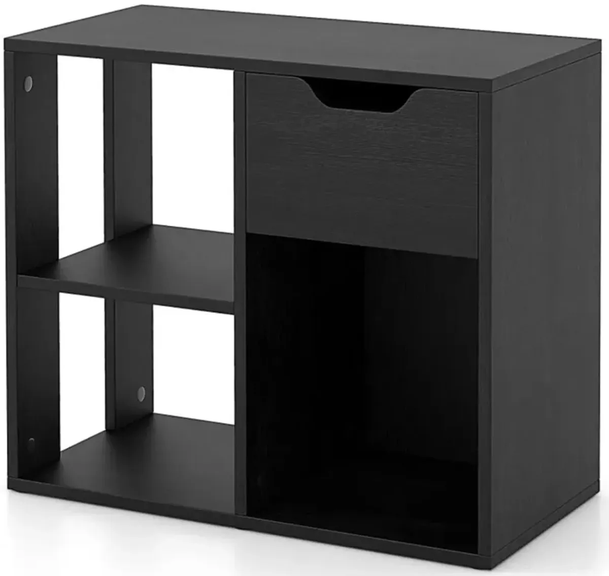 Hivvago 3-Cube Bookcase 2-tier Wooden Storage Shelf with Pull-out Drawer