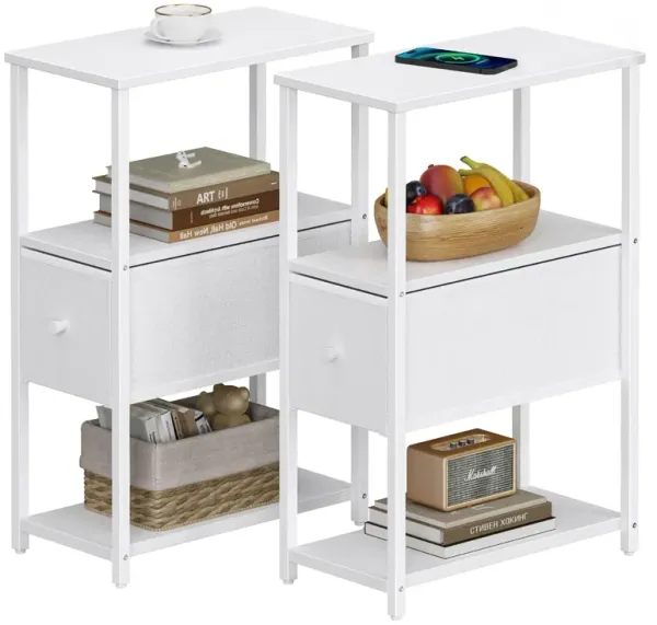TUTOTAK Set of 2 Small Narrow End Table, Side Table, Nightstand with Cloth Drawer, Couch Table, for Living Room, Bedroom, Bedsid