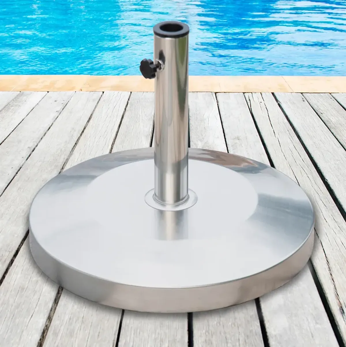 Outsunny 55lb Round Stainless Steel Outdoor Patio Umbrella Stand Base with Heavy Cement Bottom & Mirror Finish