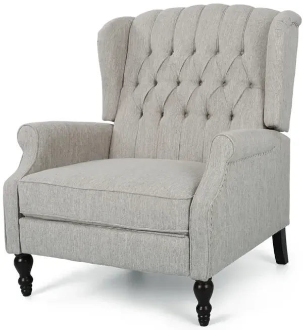 Jade Oversize Wide Chair Manual Recliner, Light Gray Tufted - Benzara