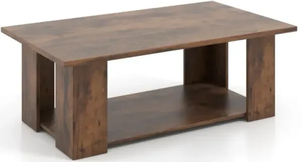 Hivvago Large 41 Inch 2-tier Wooden Modern Coffee Table with Storage Shelf