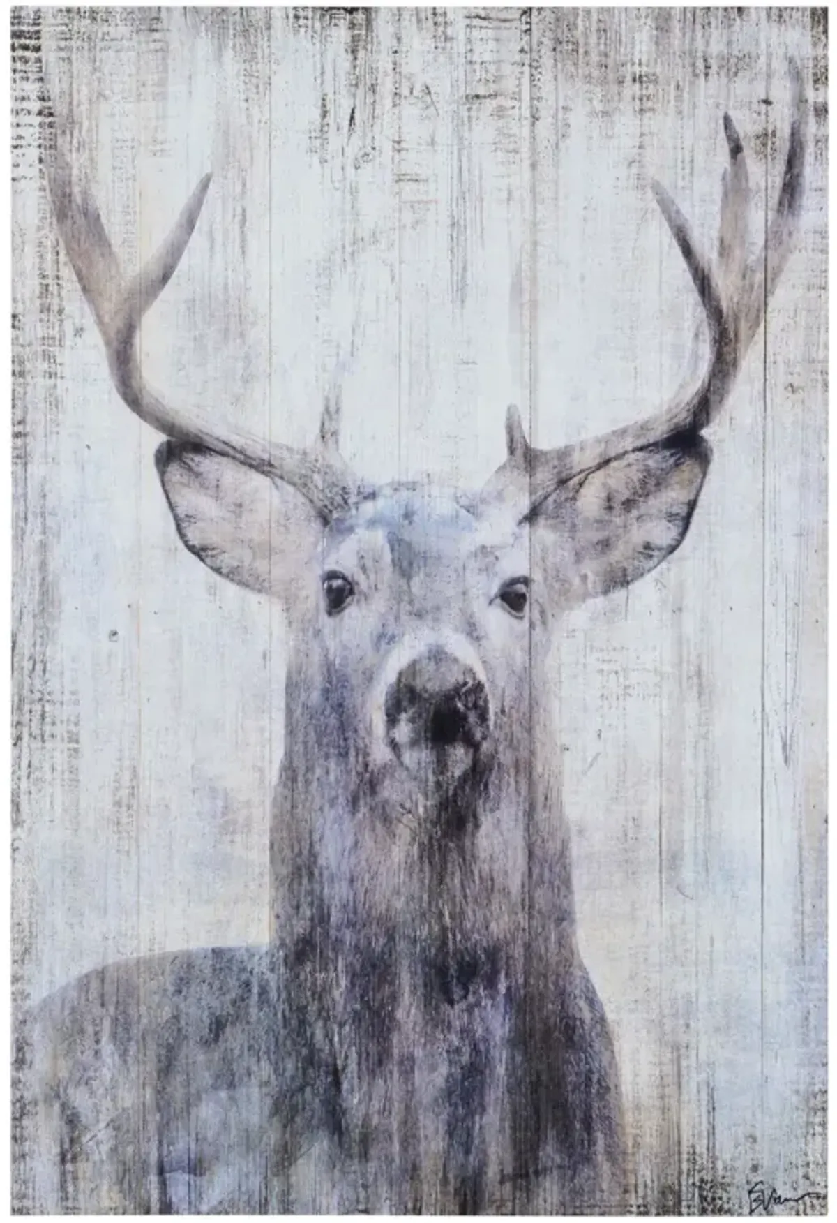 Black and White Deer Stare Unframed Rectangular Wall Decor 36" x 24"