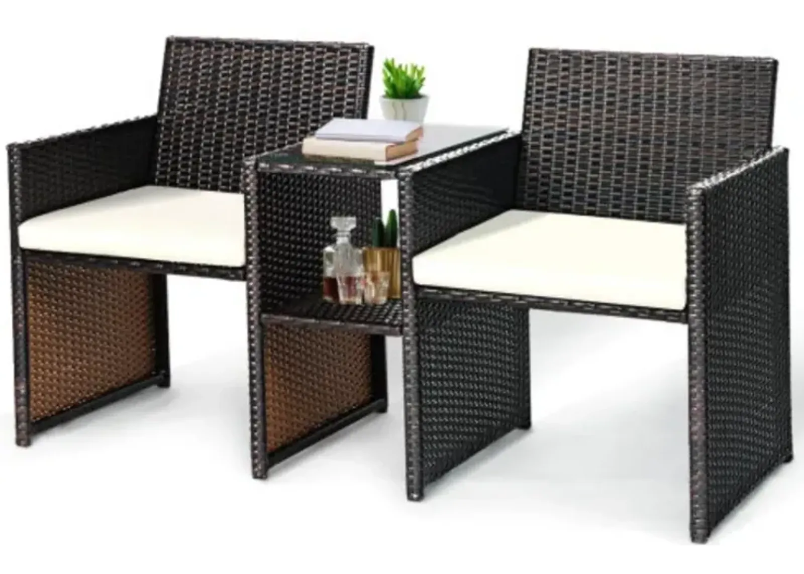 Patio Rattan Conversation Cushioned Seat Sofa Set