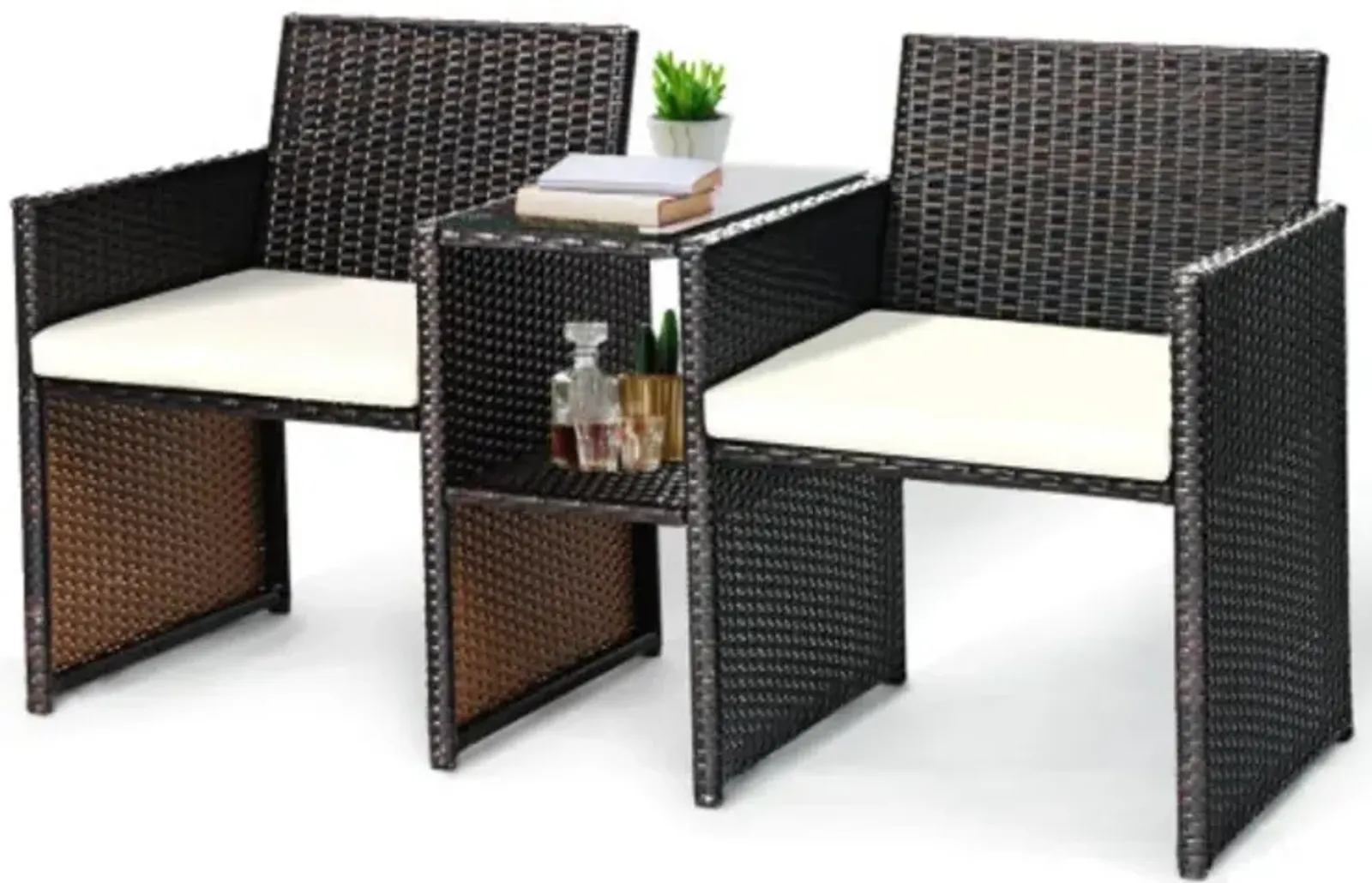 Patio Rattan Conversation Cushioned Seat Sofa Set