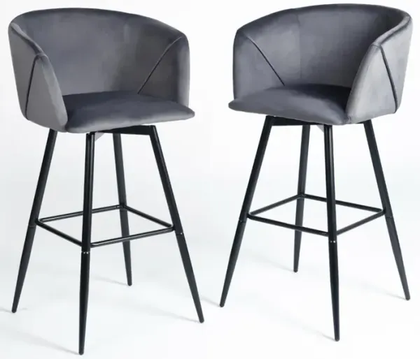 Hivvago Set of Two 28 Inch Gray And Black Velvet And Steel Low Back Bar Height Bar Chairs