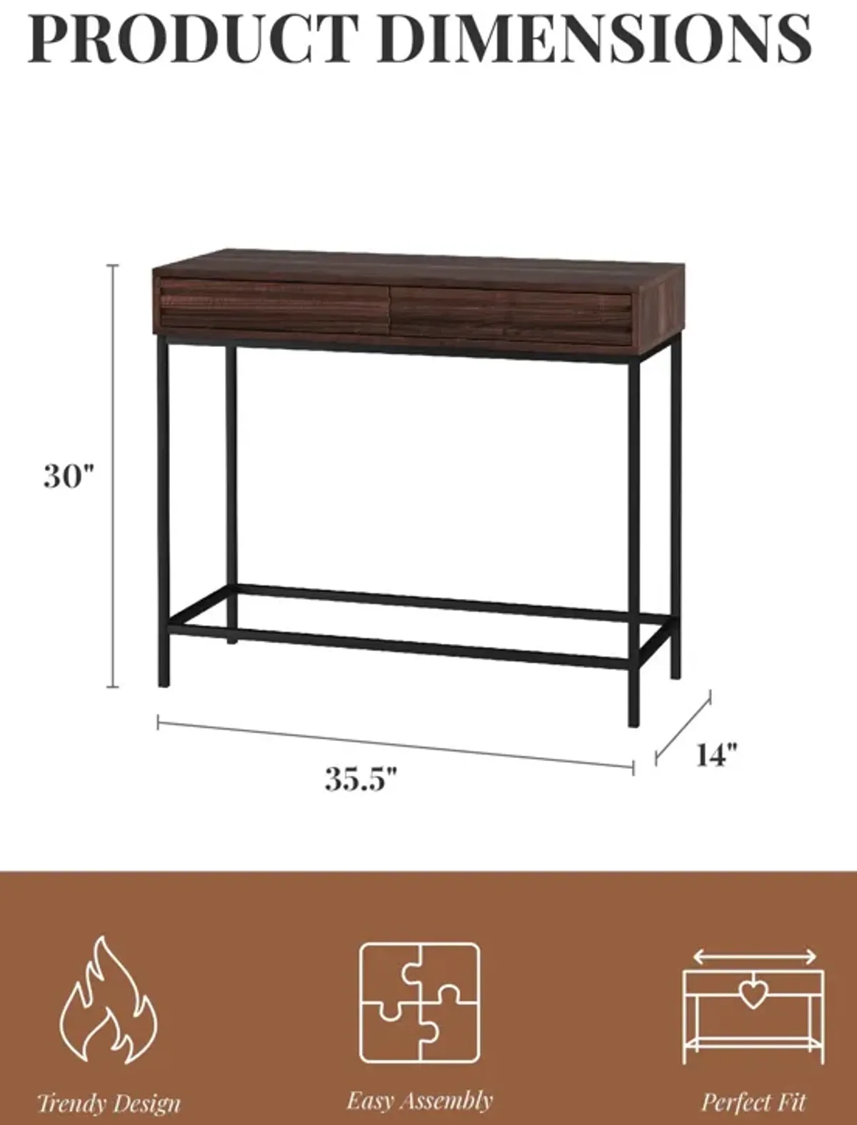 Jarrel 2 Drawer Console Table with Black Metal Legs