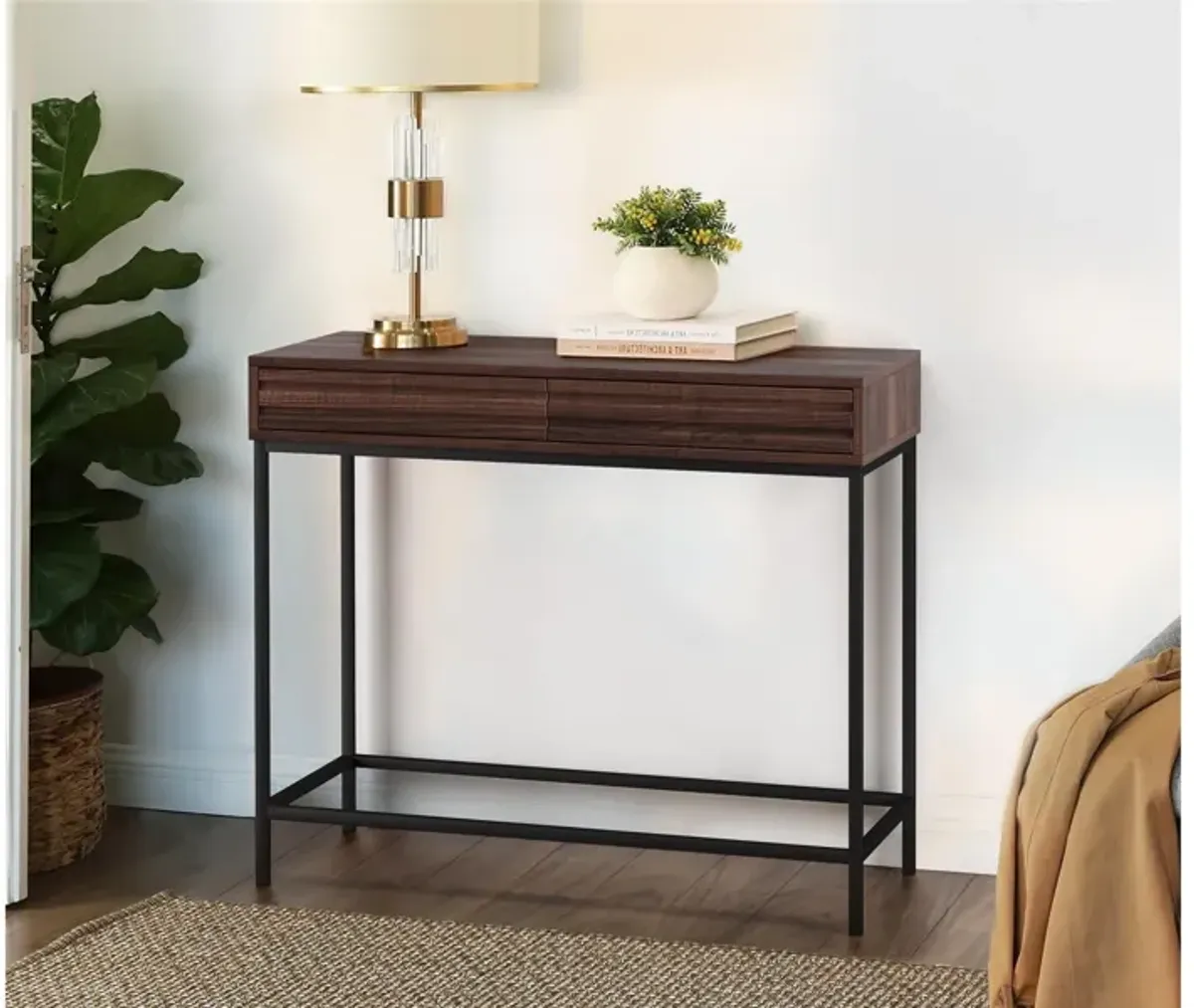 Jarrel 2 Drawer Console Table with Black Metal Legs