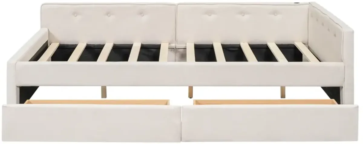 Merax Upholstered Daybed with USB and 2 Drawers