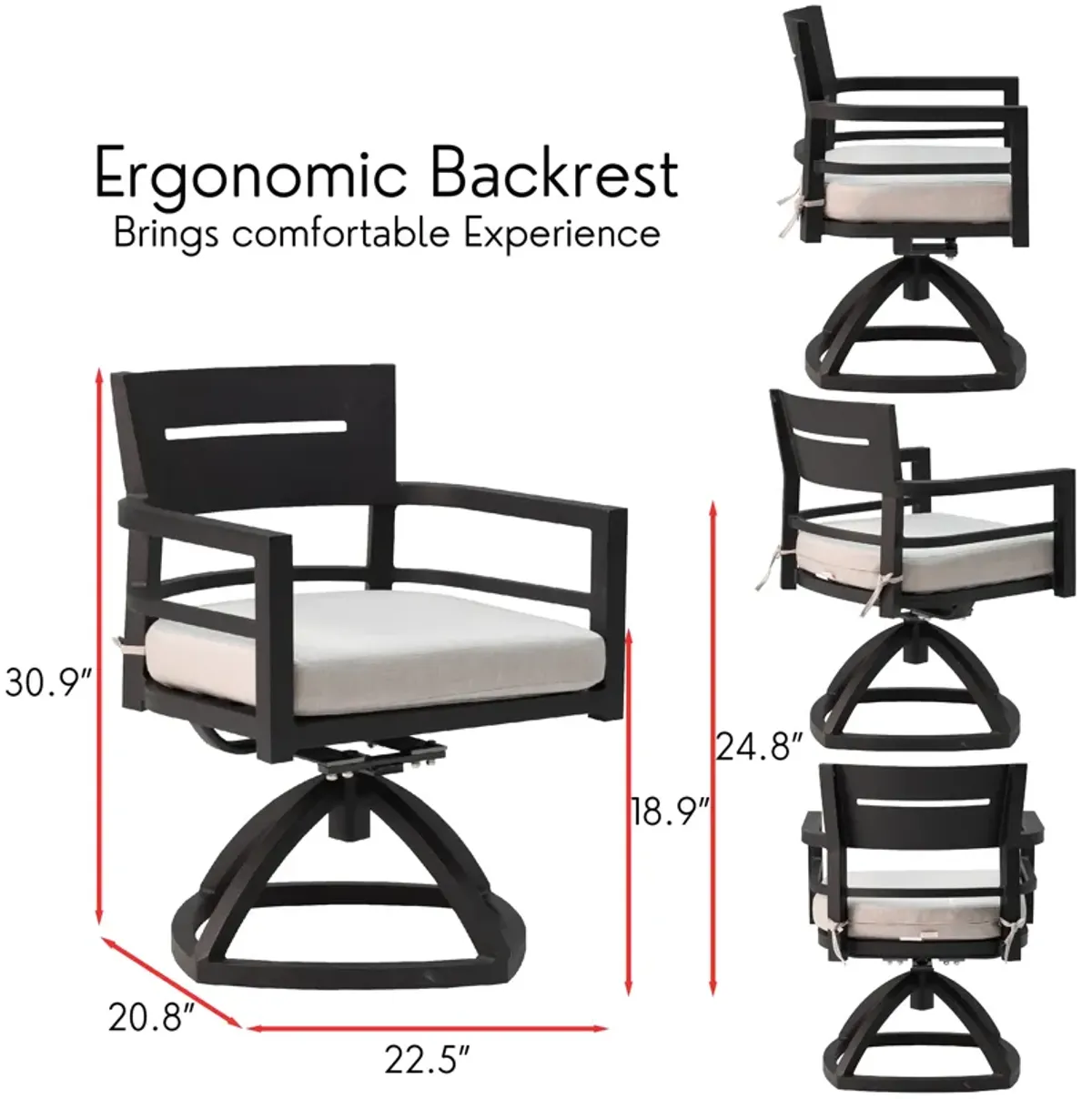 Modern 7-Piece Aluminum Patio Dining Set with Ergonomic Dining Chairs, Swivel Rockers, Fabric Cushions & Umbrella-Ready Rectangle Table