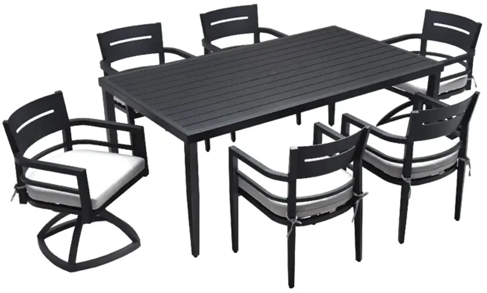 Modern 7-Piece Aluminum Patio Dining Set with Ergonomic Dining Chairs, Swivel Rockers, Fabric Cushions & Umbrella-Ready Rectangle Table