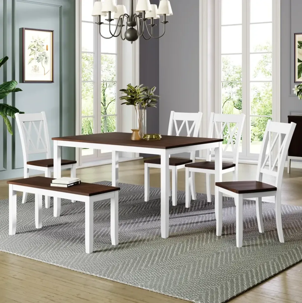 Merax Farmhouse 6-piece Wooden Dining Set