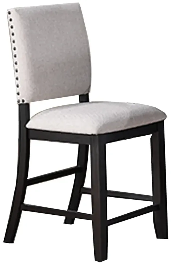 Edward 24 Inch Counter Height Chair Set of 2, Black Wood, White Fabric - Benzara