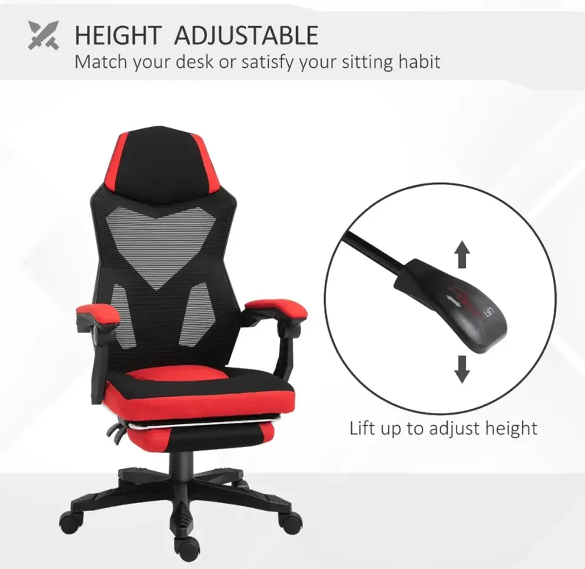 Red Ergonomic Task Chair: Mesh Office Chair with Retractable Footrest