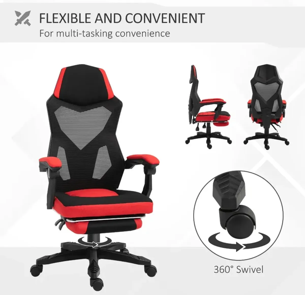 Red Ergonomic Task Chair: Mesh Office Chair with Retractable Footrest