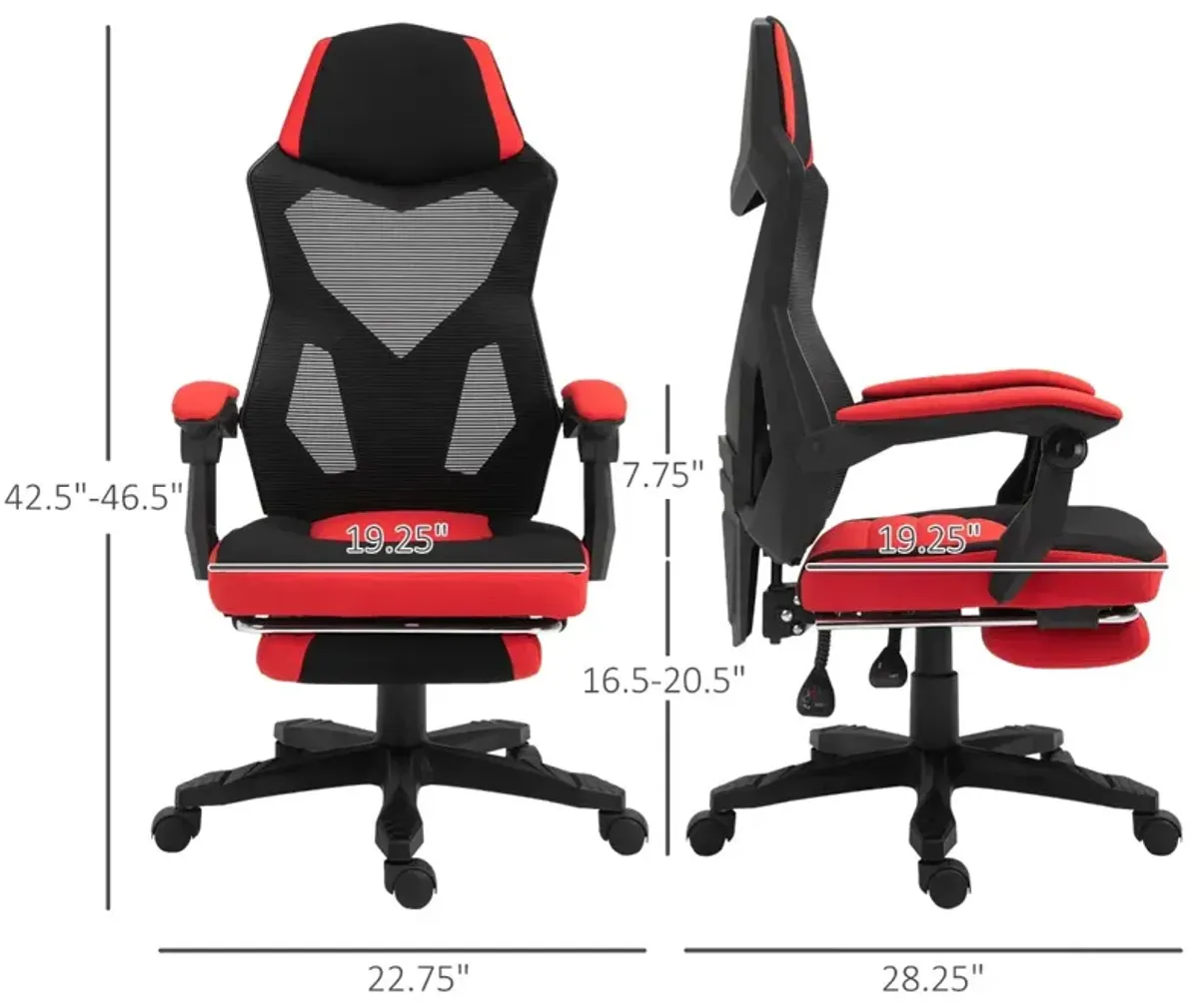 Red Ergonomic Task Chair: Mesh Office Chair with Retractable Footrest