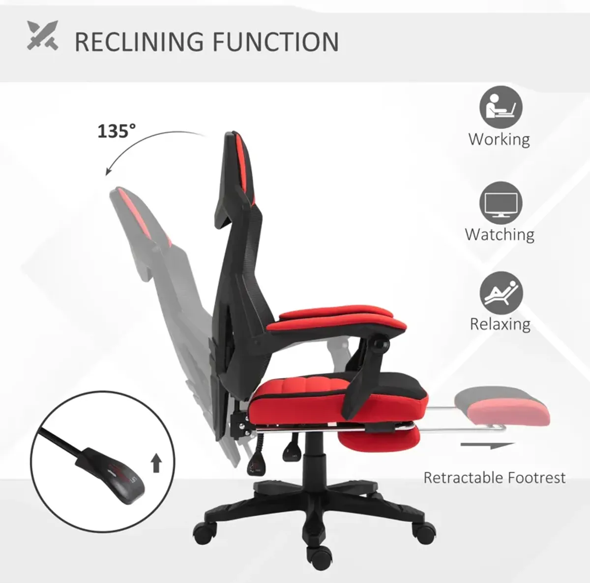 Red Ergonomic Task Chair: Mesh Office Chair with Retractable Footrest